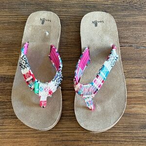 Sanuk Women’s Pink & Multi-Color Fabric Strap Sandals